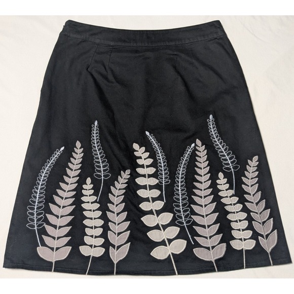 Boden Embroidered Leaves Lined Cotton Black Skirt - Women 12L EUC - Picture 12 of 13